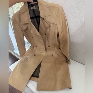 Genuine leather double breasted trench coat